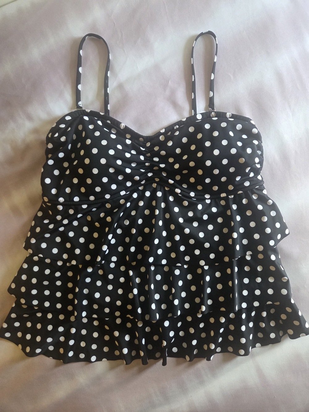 INC International Concepts Black and White Polka Dot Ruffled SWIM TOP  - Size 16